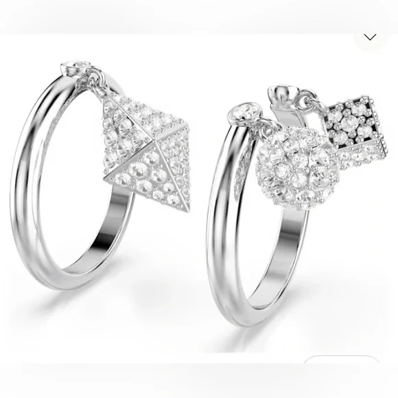 Swarovski Dextera ring, Set (2), Sphere and cube, White, Rhodium plated - Picture 3 of 4